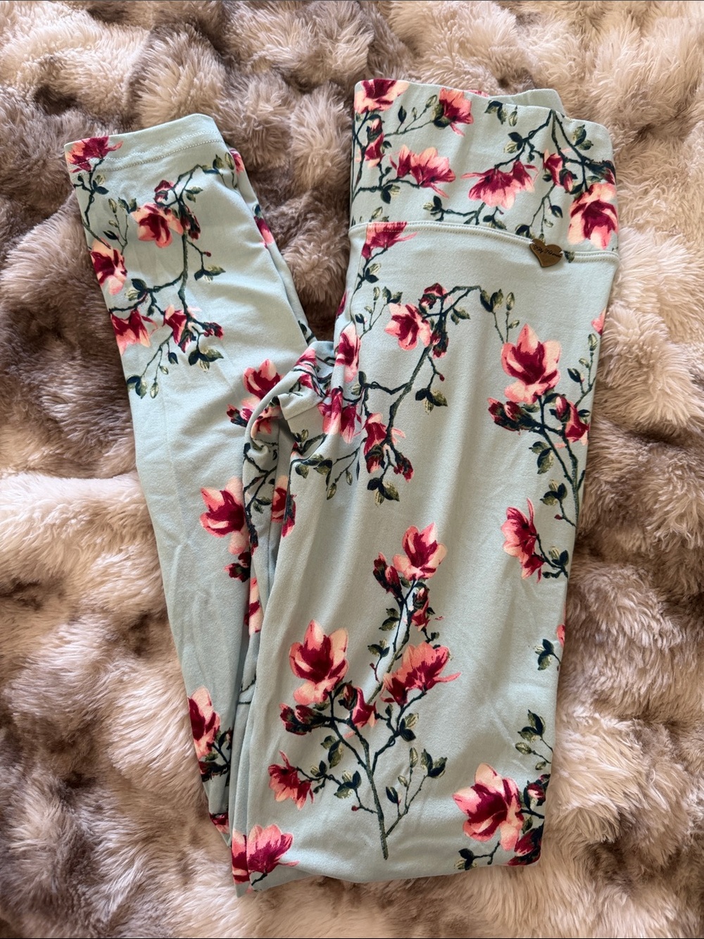 Cute Booty Lounge Mint Leggings with Pink Floral Print